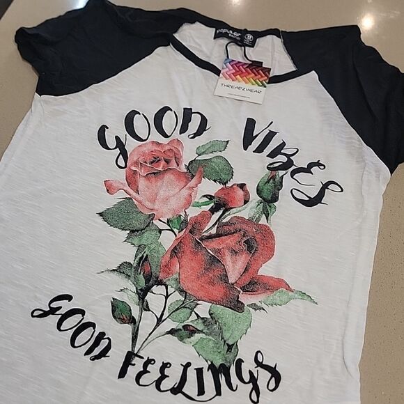 Good Vibes White Black T-Shirt - Picture 3 of 8